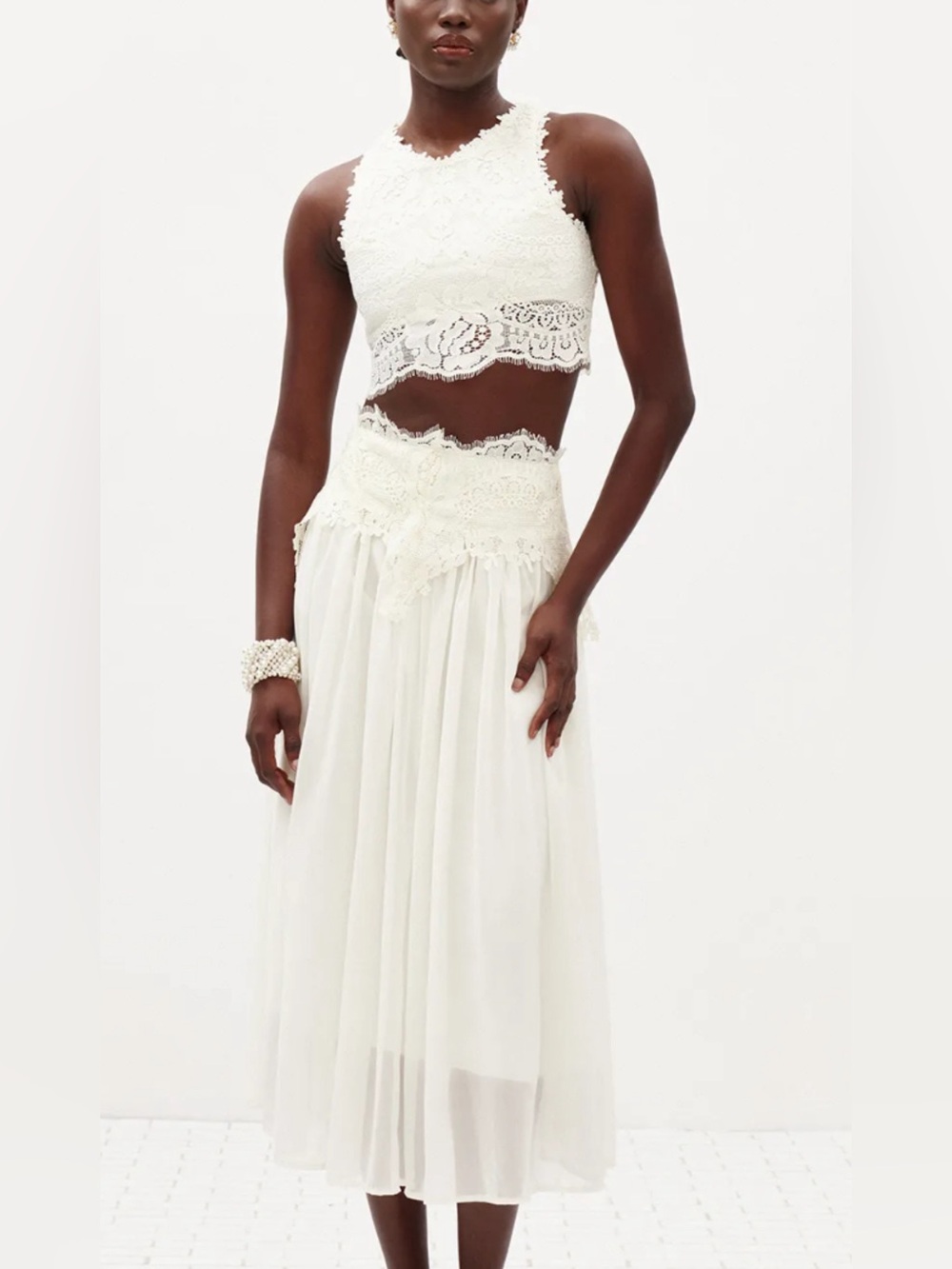 Innovare Denim Women's Ivory Lace Maxi Skirt IKRA set